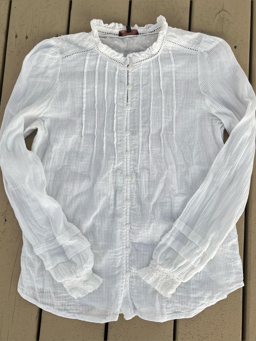 Quince long sleeve white peasant blouse shirt women’s M